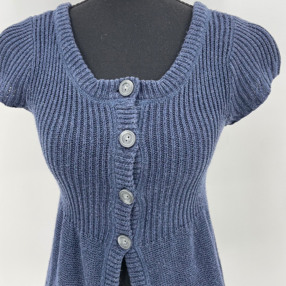 VTG Abercrombie Fitch Adirondack Top Medium Blue Cotton Knit Cardigan Hong Kong - Picture 2 of 11